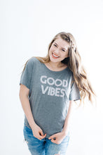 Load image into Gallery viewer, GOOD VIBES, Gray Good Vibes tshirt, Good Vibes Tee, Good Vibes, Good Vibes Shirt, Good Vibes Top, Good Vibes Only