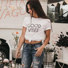 Load image into Gallery viewer, GOOD VIBES, Good Vibes white tshirt, Good Vibes Tee, Good Vibes, Good Vibes Shirt, Good Vibes Top, Good Vibes Only