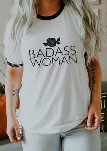 Badass Woman, Rose - Retro Fitted Ringer