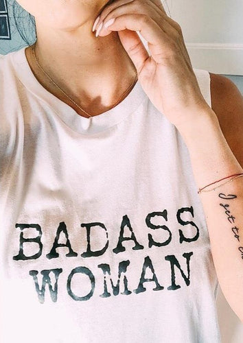 Badass Woman, Typewriter Font - Muscle Tank
