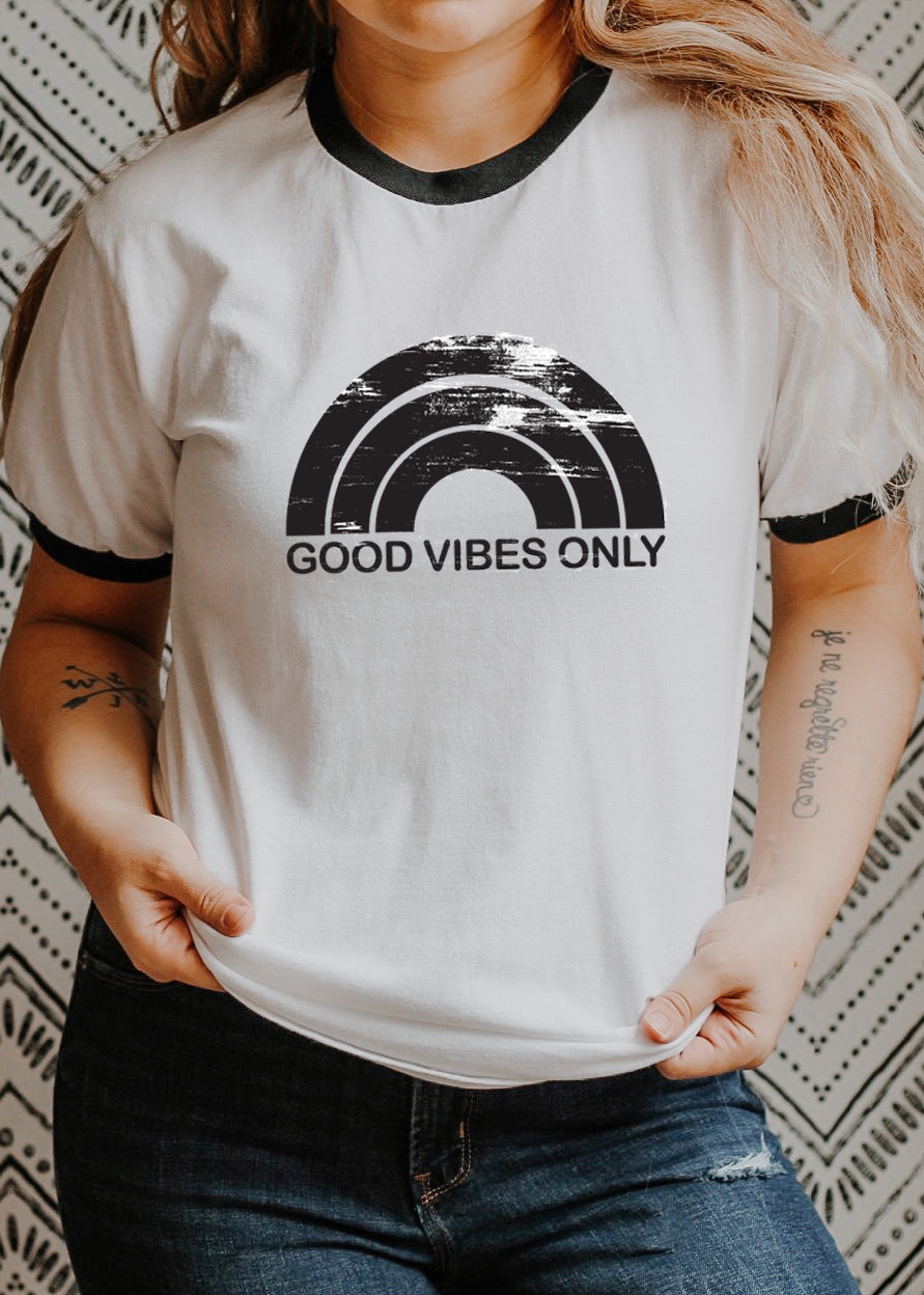 Good Vibes Only Rainbow - Retro Fitted Ringer
