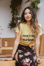Load image into Gallery viewer, GOOD VIBES + FLOWERS, Good Vibes Tshirt, Good Vibes Tee, Flower Tshirt, Flower Tee, Floral Tshirt