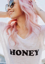 Load image into Gallery viewer, HONEY Tee, White Honey tshirt, Honey Tshirts, white tee, HONEY shirt