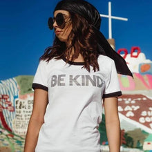 Load image into Gallery viewer, BE KIND Ringer Tee, Kind tshirt, Be Kind Tshirts, Be Kind Tops, Retro Be Kind, Be Kind Tees, Kindness Tops, Ringer Tshirt