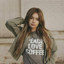 Load image into Gallery viewer, PEACE LOVE COFFEE, Peace Tshirts, Coffee Tshirts, Coffee Shirts, Coffee Tshirt, Peace Love Coffee Tshirt